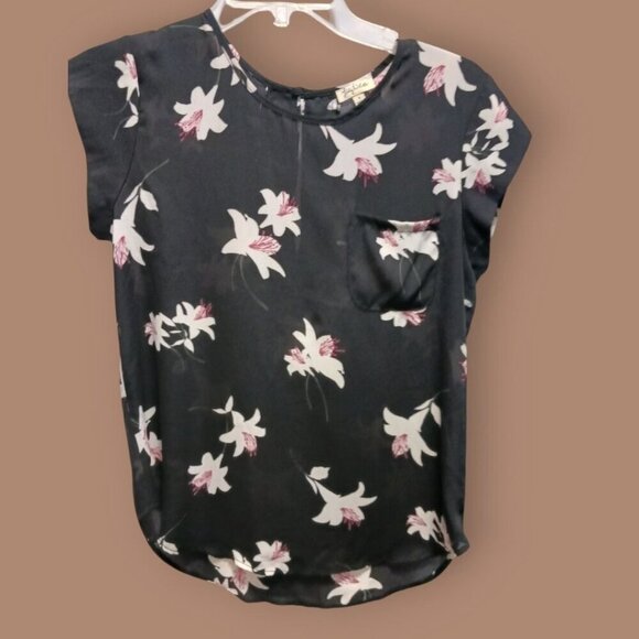 Lily White Womens Floral Blouse Size Small Floral Print blk & pink - Picture 7 of 8